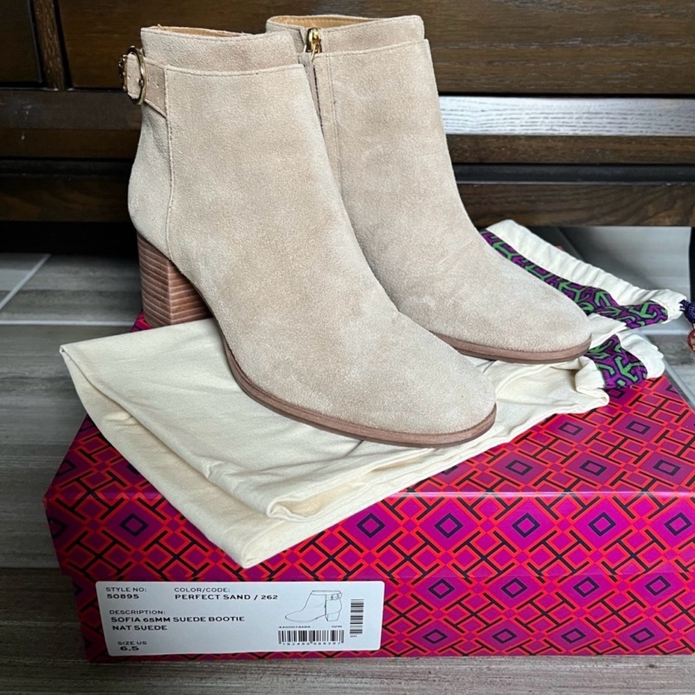 NIB Tory Burch Sofia 65mm Suede Booties Size 6.5